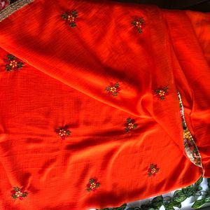 Orange Embroided Saree(Women’s)