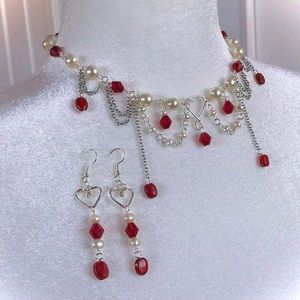 Handmade Red Pinterest Style Necklace Coquette Y2k