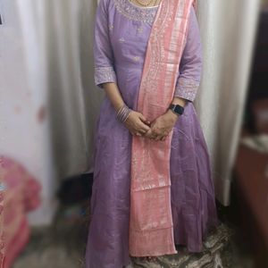 Chanderi Anarkali Kurti With Shawl