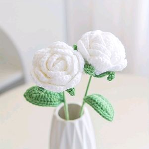 Set Of 6 Crochet White Rose 🌹🤍 With Freebie 🎁