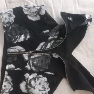 Black DOTTI crop Top With White Grey Flowers