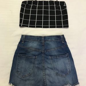 Denim Shorts And Strapy Crop Top Xs