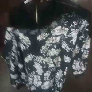 Beautiful Black Top  With White Floral Design