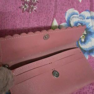 Women's Pink Purse Girl's Mauve Wallet With Pompom