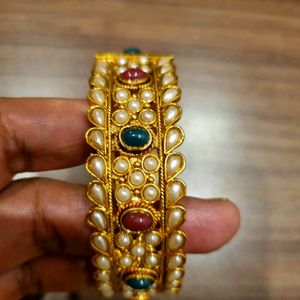 Gold Plated Adjustable Bangle Bracelet Ruby Polki