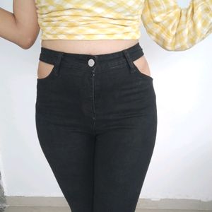 High Waist Trendy Side Cut Ball Bottom Jeans..,Boo