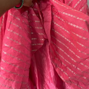 Pink Colour Mirror Work Frock With Dhupatta