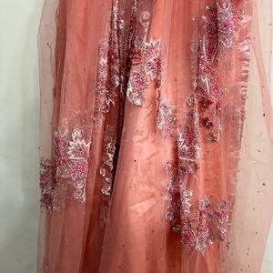 Peach Self Stitched Gown