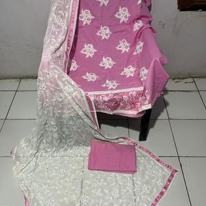 Pink Dress Material Handwork, Embroidery Dupatta