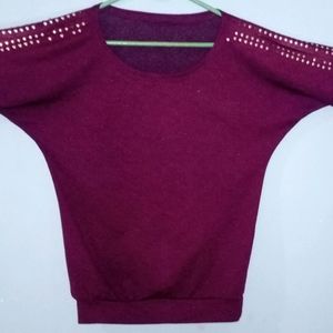 Shoulder Cut Purple Top For Women