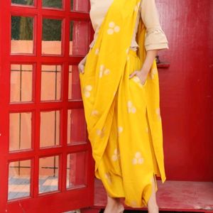 Yellow Dhoti Saree Ready To Wear Without Blouse