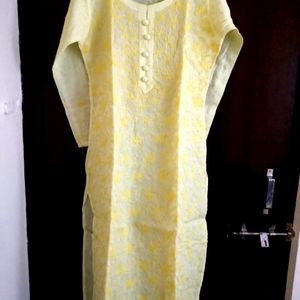 Chikankari Yellow Long Kurti