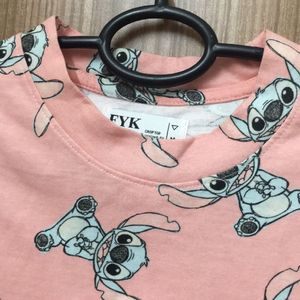 Lilo And Stitch Print Peach T-shirt for Women