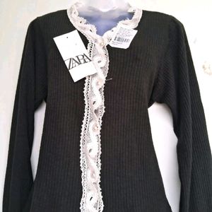 Black Cardigan with Lace Detailing