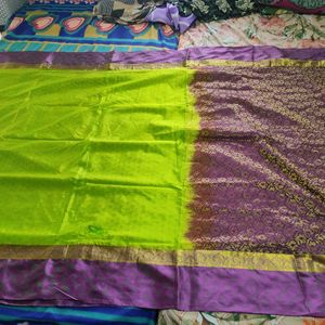 Parrot Green And Purple Silk Saree