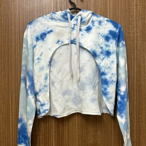 Tie Dye Hues Of Blue Crop Hoodie