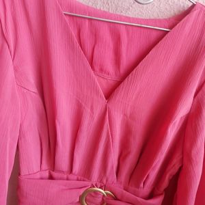 💖Prettty Pink Belt Look Designer Full Sleeves Top.