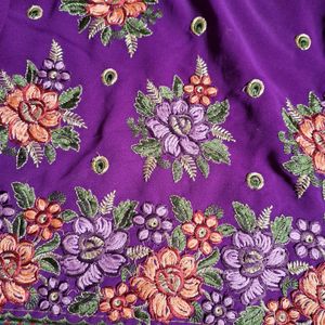 Heavy Embroidery Violet Georgette Saree