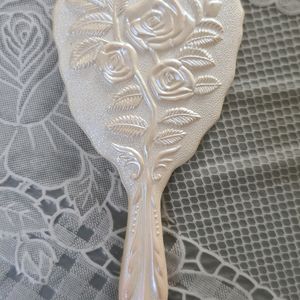 Ivory White Hand Mirror with carved roses