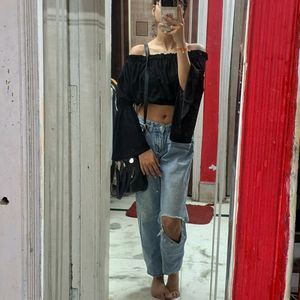 Combo Of 3 Set Purse, Jeans And Crop Top