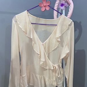 Tied Sheer Blouse Wrap Cardigan