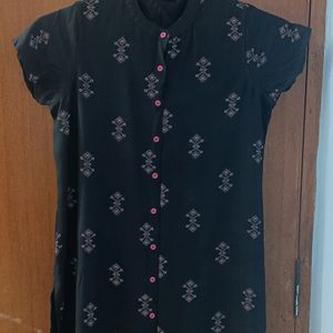 AVAASA Black Printed Cotton Kurti