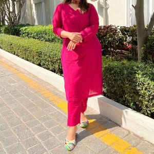 Rani pink kurti set