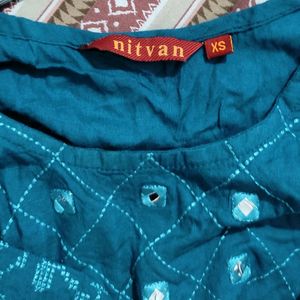 Nitwan Teal Embroidered  Kurta