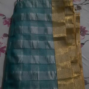 Sea Green Off White Golden Jori Border Saree