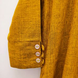 Straight Fit Blended Cotton Mustard Yellow Kurta