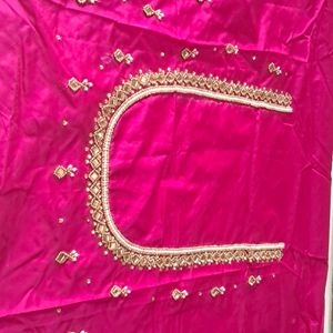 Beautiful Rani Pink Maggam Work With Mirrors