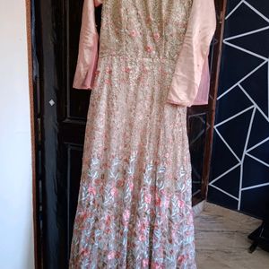 Pink Golden Ethnic Gown Wedding & Festive Wear