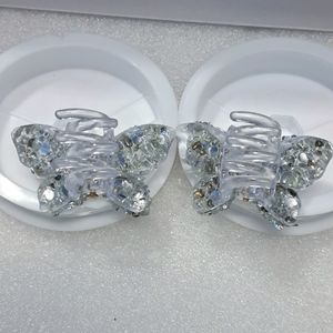 Glitter Butterfly White Claws (2pcs)