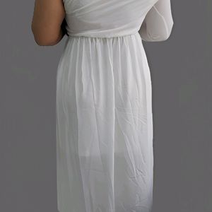 A line solid white dress