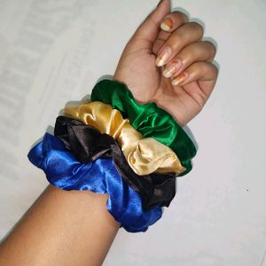 BLACK, GREEN, BLUE AND GOLDEN SCRUNCHIE set Of 4