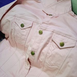 Pink Cotton Full Sleeves Jacket for Women