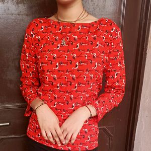 Red Printed Top Tshirt