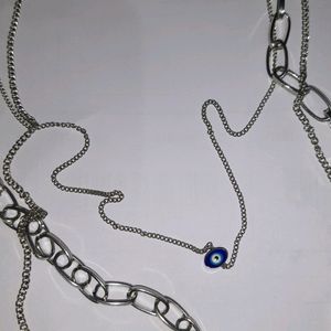 3 Layer Metal Lock Evil Eye Chain Necklace