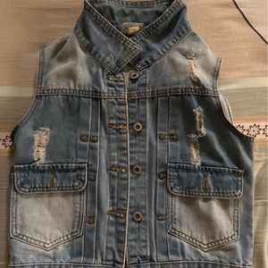 Back Printed Sleeveless Denim Jacket