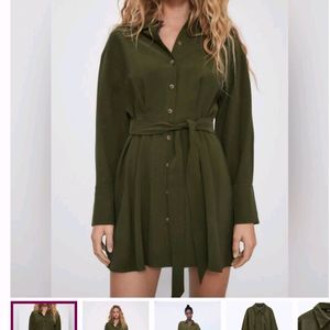 Zara Belted Long Sleeves Button up Shirt Dress