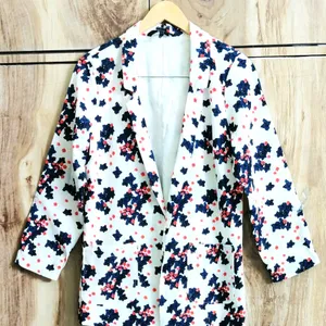 White Printed Coat Size-36