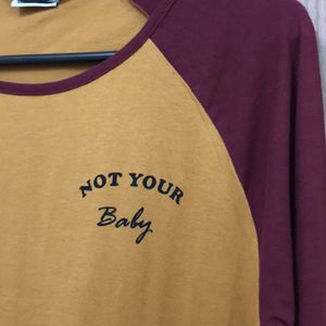 Not Your Baby Maroon And Mustard Ringer Tshirt