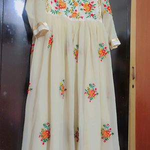 Cream Ethnic Gown Multi Floral Work 36 Bust