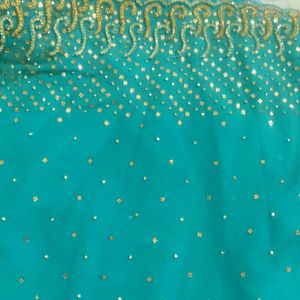 Very Beautiful Aqua Colour Party Wear Saree