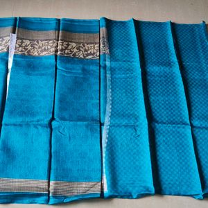 Elegant Aqua Blue Tissue Saree