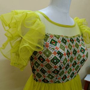 Shades Of Green Color Frill Gown With Pures