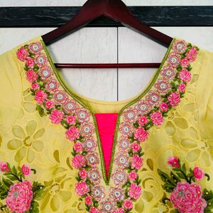 Yellow Floral Embroidered Kurta