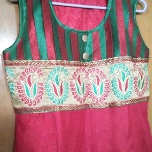 Brand New Ethnic Embroidery Red Net Kurti Dress