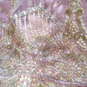 LightPink Grand Beads Work Net Lehenga Set