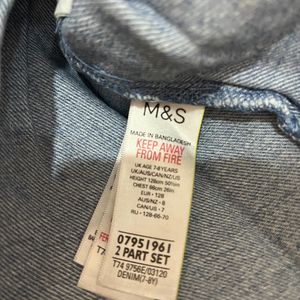 M&S  Tshirt And Denim Dungree Kskirt 6-8 Yr